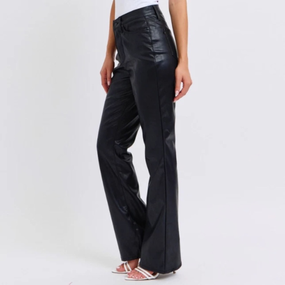 🆕 JUDY BLUE Black Faux Leather High Waist Tummy Control Bootcut Jeans‎ 11/30